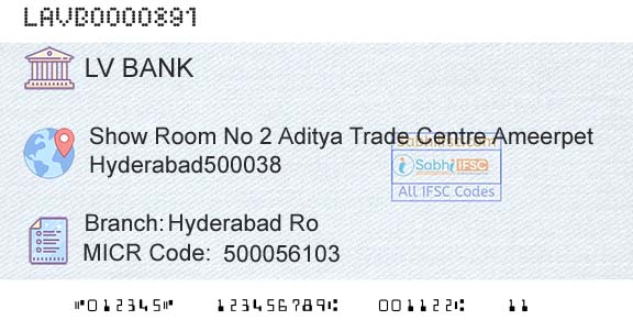 Laxmi Vilas Bank Hyderabad RoBranch 