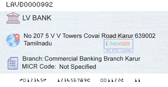 Laxmi Vilas Bank Commercial Banking Branch KarurBranch 
