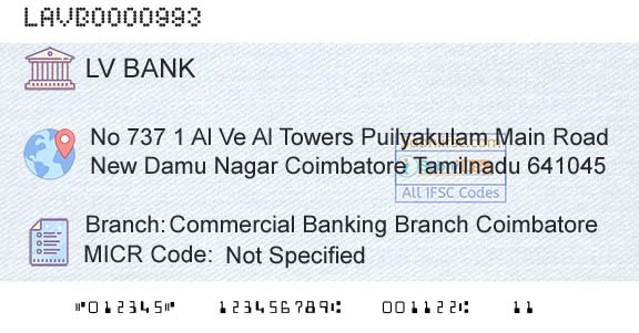 Laxmi Vilas Bank Commercial Banking Branch CoimbatoreBranch 