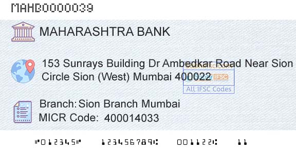 Bank Of Maharashtra Sion Branch MumbaiBranch 