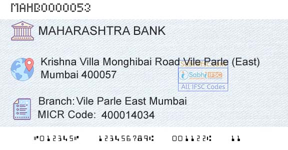 Bank Of Maharashtra Vile Parle East MumbaiBranch 