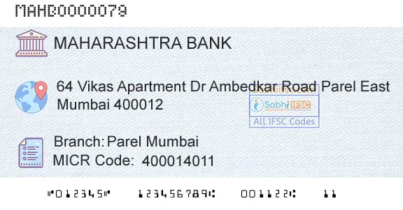 Bank Of Maharashtra Parel MumbaiBranch 