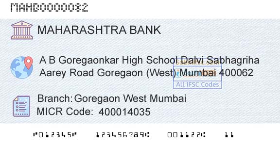 Bank Of Maharashtra Goregaon West MumbaiBranch 