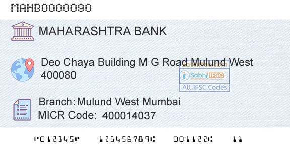 Bank Of Maharashtra Mulund West MumbaiBranch 