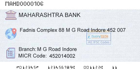 Bank Of Maharashtra M G Road IndoreBranch 