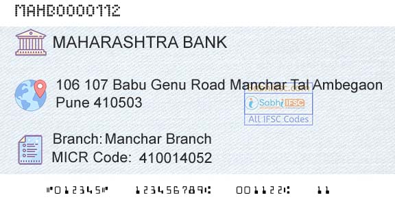 Bank Of Maharashtra Manchar BranchBranch 