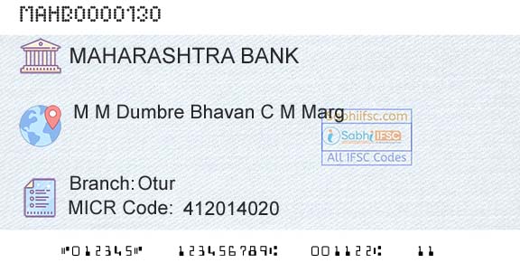 Bank Of Maharashtra OturBranch 