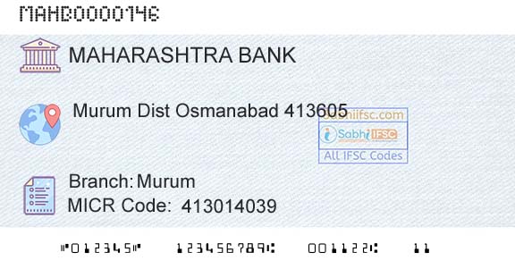 Bank Of Maharashtra MurumBranch 