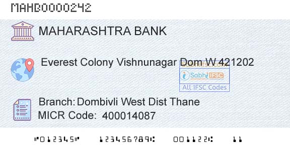 Bank Of Maharashtra Dombivli West Dist ThaneBranch 