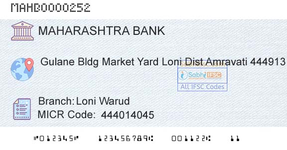 Bank Of Maharashtra Loni WarudBranch 
