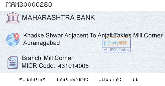 Bank Of Maharashtra Mill CornerBranch 