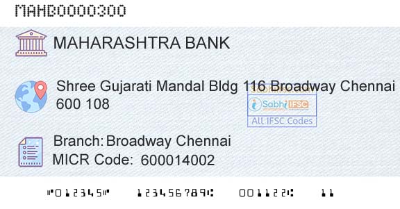 Bank Of Maharashtra Broadway ChennaiBranch 