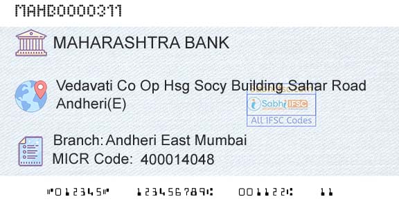 Bank Of Maharashtra Andheri East MumbaiBranch 