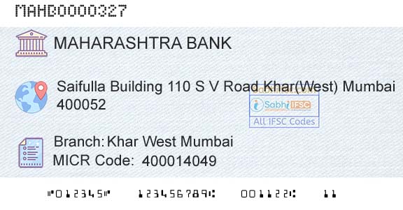 Bank Of Maharashtra Khar West MumbaiBranch 