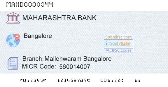 Bank Of Maharashtra Mallehwaram BangaloreBranch 