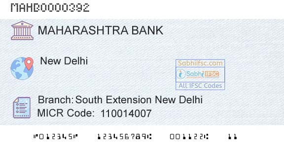 Bank Of Maharashtra South Extension New DelhiBranch 
