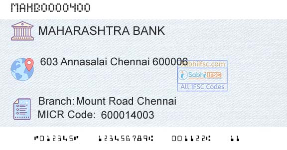 Bank Of Maharashtra Mount Road ChennaiBranch 