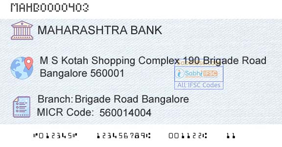 Bank Of Maharashtra Brigade Road BangaloreBranch 