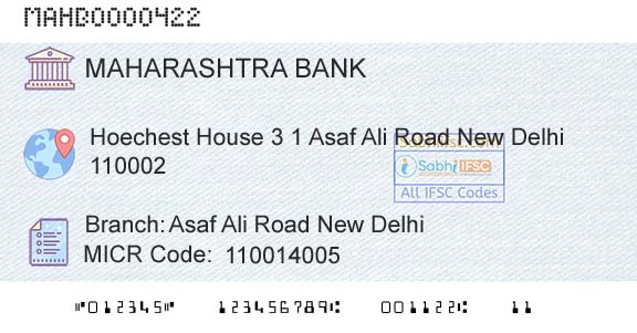 Bank Of Maharashtra Asaf Ali Road New DelhiBranch 