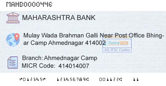 Bank Of Maharashtra Ahmednagar CampBranch 