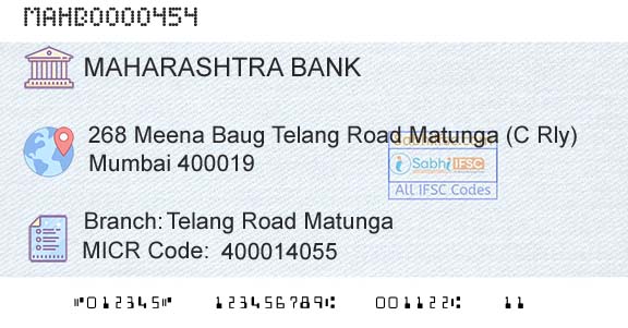 Bank Of Maharashtra Telang Road MatungaBranch 