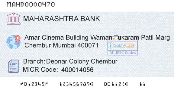 Bank Of Maharashtra Deonar Colony ChemburBranch 