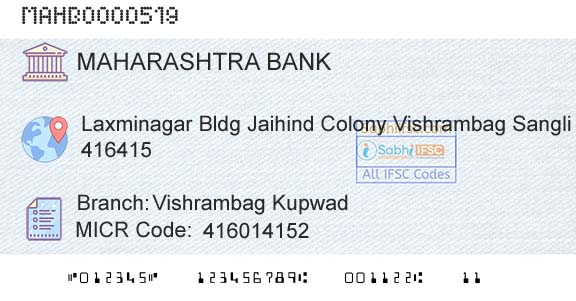 Bank Of Maharashtra Vishrambag Kupwad Branch 