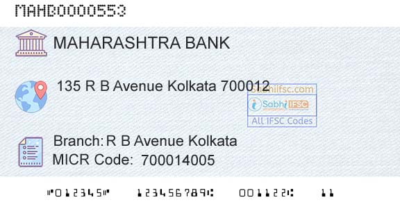 Bank Of Maharashtra R B Avenue KolkataBranch 