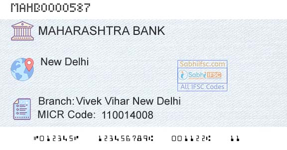 Bank Of Maharashtra Vivek Vihar New DelhiBranch 