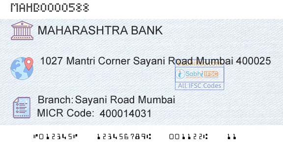 Bank Of Maharashtra Sayani Road MumbaiBranch 