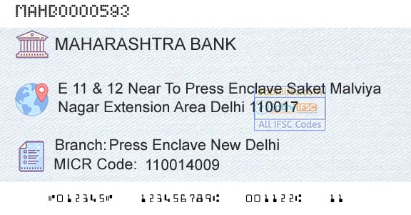Bank Of Maharashtra Press Enclave New DelhiBranch 