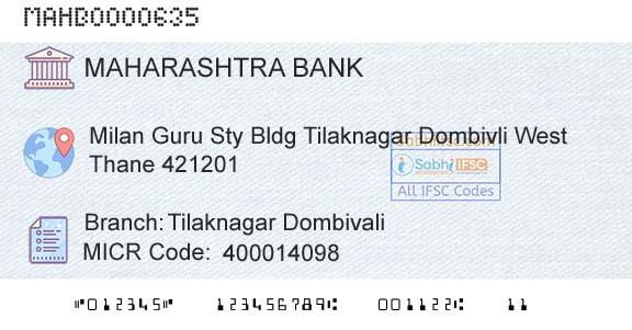 Bank Of Maharashtra Tilaknagar DombivaliBranch 