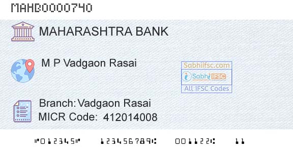 Bank Of Maharashtra Vadgaon RasaiBranch 