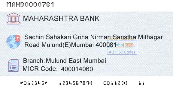 Bank Of Maharashtra Mulund East MumbaiBranch 