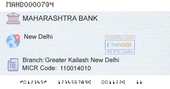 Bank Of Maharashtra Greater Kailash New DelhiBranch 