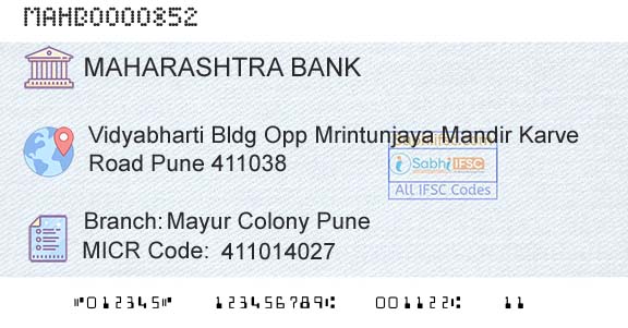 Bank Of Maharashtra Mayur Colony PuneBranch 