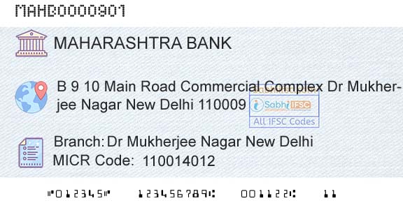 Bank Of Maharashtra Dr Mukherjee Nagar New DelhiBranch 