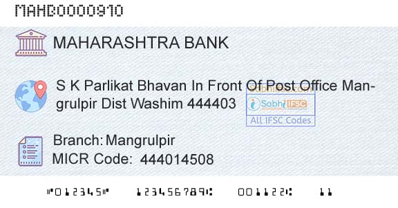 Bank Of Maharashtra MangrulpirBranch 