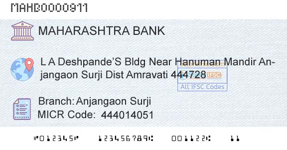 Bank Of Maharashtra Anjangaon SurjiBranch 