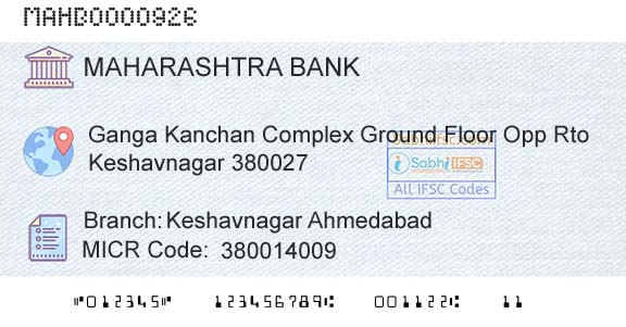 Bank Of Maharashtra Keshavnagar AhmedabadBranch 