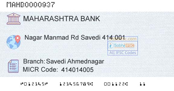Bank Of Maharashtra Savedi AhmednagarBranch 
