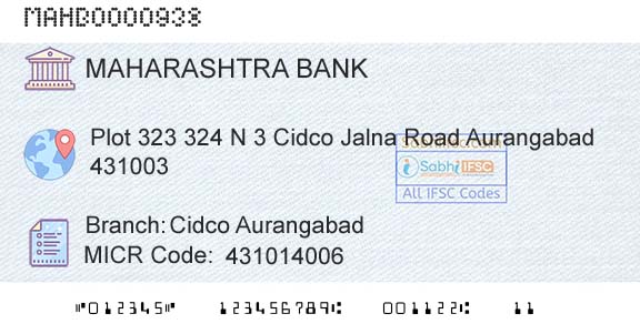 Bank Of Maharashtra Cidco AurangabadBranch 