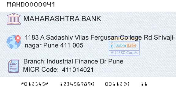 Bank Of Maharashtra Industrial Finance Br PuneBranch 