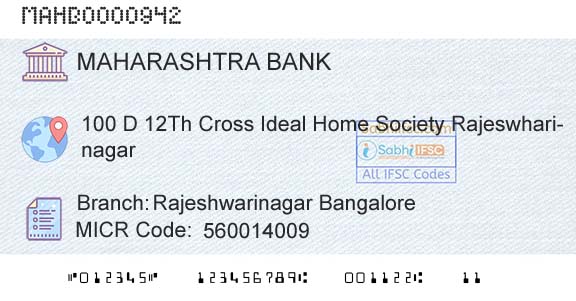 Bank Of Maharashtra Rajeshwarinagar BangaloreBranch 