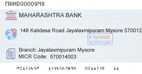Bank Of Maharashtra Jayalaxmipuram MysoreBranch 