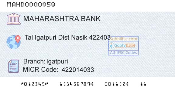 Bank Of Maharashtra IgatpuriBranch 