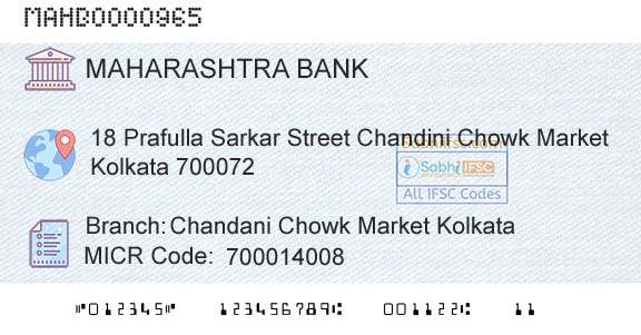Bank Of Maharashtra Chandani Chowk Market KolkataBranch 