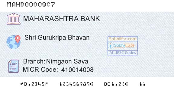 Bank Of Maharashtra Nimgaon SavaBranch 