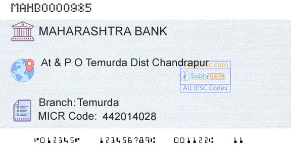 Bank Of Maharashtra TemurdaBranch 