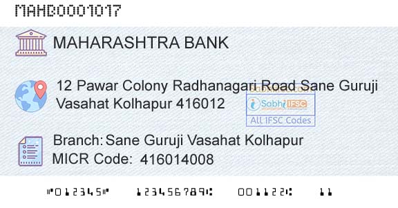 Bank Of Maharashtra Sane Guruji Vasahat KolhapurBranch 